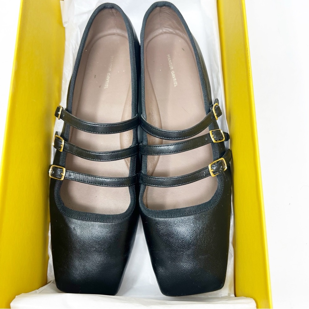 MANSUR GAVRIEL BLACK LEATHER BALLERINA FLATS MARY JANES WOMENS SZ 7.5 - Picture 10 of 12
